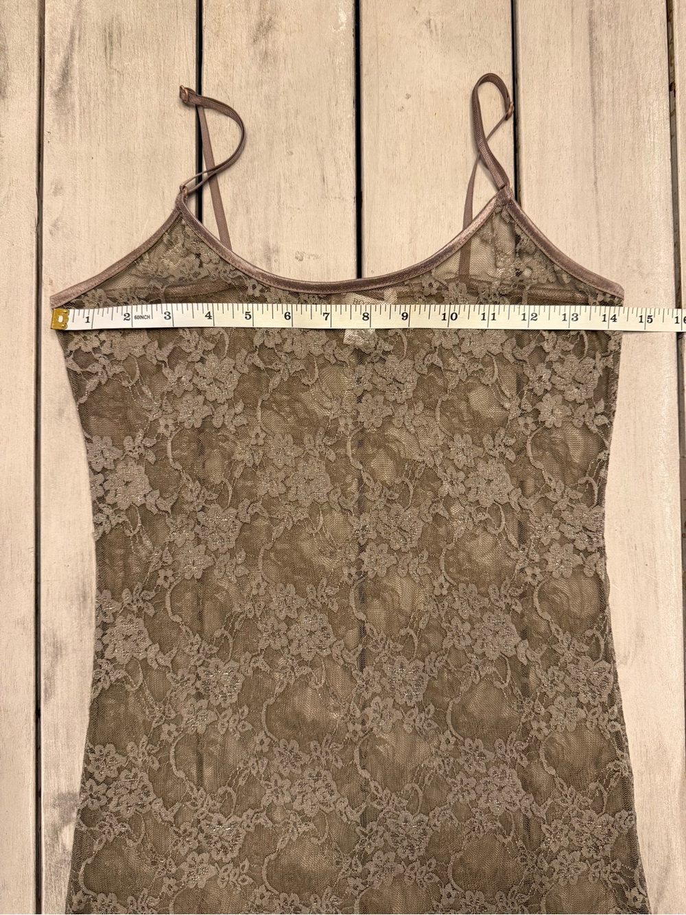 Bozzolo Y2K Sheer Lace Long Metallic Taupe Cami Tank Top Tunic Shimmer  Size M - Picture 4 of 7